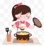 女学生劳动下厨炖汤