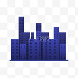 蓝色城市建筑图片_蓝色扁平风城市建筑