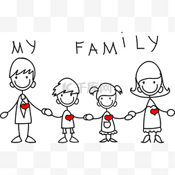 爸爸妈妈卡通手绘图片_手牵着手和微笑的幸福家庭