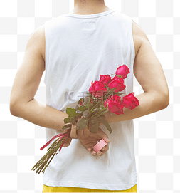 爱情婚姻图片_情人节男子送惊喜手藏花束