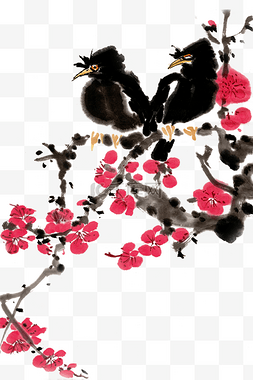 喜鹊水墨画图片_梅花枝上的乌鸦