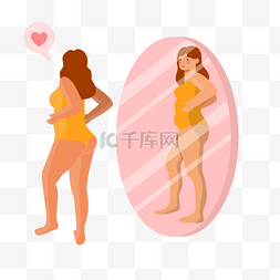 欧美风人物插画图片_女性照镜子欧洲丰满女人