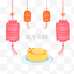 中秋中秋节传统灯笼和月饼
