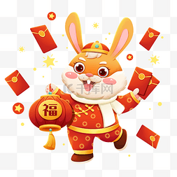 恭祝癸卯兔年大吉图片_癸卯兔年喜庆灯笼红包福兔