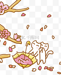 樱花季樱花花瓣猫咪