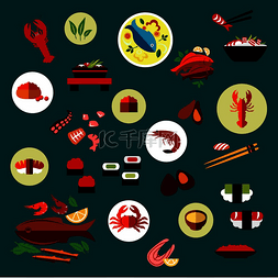 寿司筷子ai图片_寿司、鱼子酱、螃蟹、虾、龙虾、