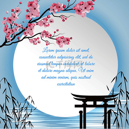 文化和自然图片_带有日本图案的樱花卡通概念和带