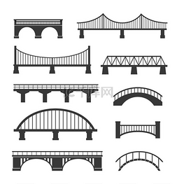 桥卡通图片_一组不同的桥。隔离在白色背景上