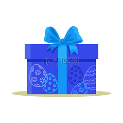蓝色丝带礼物盒图片_在白色背景隔绝的愉快的复活节礼