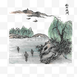 茶西湖龙井图片_水墨景点杭州西湖