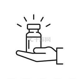 药丸标志图片_装有药片的手拿瓶隔离细线图标媒