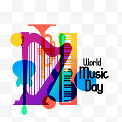国际音乐日彩色水彩乐器