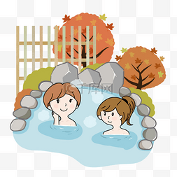 舒适背景蓝色图片_日本温泉露天浴池女子旅行