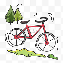 手绘卡通树木图案图片_手绘环球旅行树木和自行车