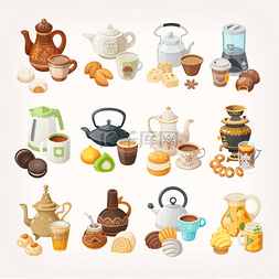 茶卡通图片_套杯, 水壶和甜点的传统在世界各