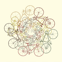 徒步背景图片_彩色自行车带有自行车轮廓的矢量