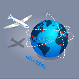 飞机飞全球图片_电子商务图片的全球传播。