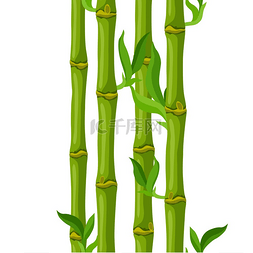 绿色竹茎和叶的无缝图案。