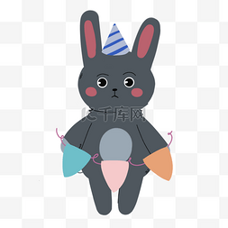 黑色长耳兔抽象线条动物涂鸦