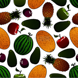 绿色苹果背景图片_成熟的夏季水果无缝图案用于农业