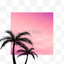 渐变背景粉色图片_紫色渐变背景上的椰树夏季夜晚边