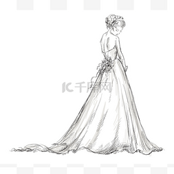 美丽的女孩手绘图片_新娘。美丽的年轻女孩穿着婚纱.