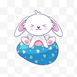 坐在彩蛋上的复活节卡通可爱兔子