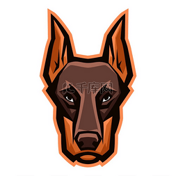 杜宾犬图片_吉祥物风格的杜宾犬头家畜的插图