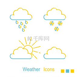 太阳和图标图片_带有太阳、雨和雪的线性风格的彩