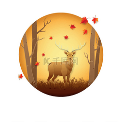 秋天森林红鹿纸艺与数字工艺风格