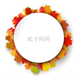 红色喜庆喜庆青叶图片_秋天的圆形色框背景是秋天的枫叶