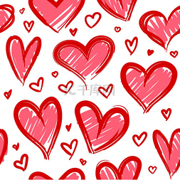 红色的心形图片_绘制心形无缝图案手绘红心情人节