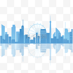 城市蓝色渐变图片_天蓝色大厦天际线摩天轮渐变剪影