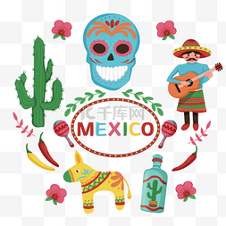 墨西哥音乐节弹奏吉他的人物卡通
