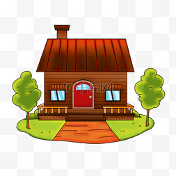 别墅小图片_卡通风格棕色小木屋剪贴画