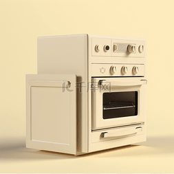 厨房微波炉图片_卡通简约奶油系3d微波炉厨房小家