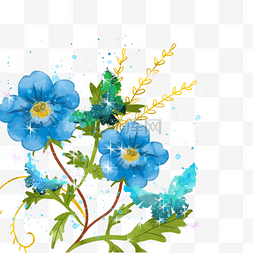蓝色花丛图片_蝴蝶蓝色水彩花卉光效样式