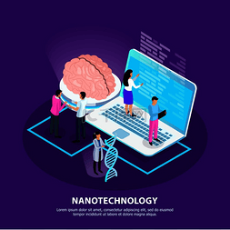 科技大脑大脑图片_紫色渐变背景等距矢量图上医学纳
