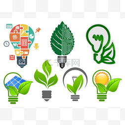 Light bulbs ecology icons and symbols