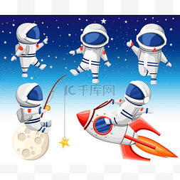 宇航员卡通矢量图片_可爱的宇航员收藏。宇航员坐在火