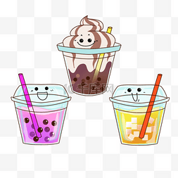 咖啡甜品图标图片_卡通可爱彩色泡泡珍珠奶茶表情