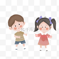 幼儿儿童人物图片_卡通日本传统游戏翻花鼓男孩女孩