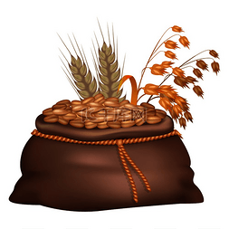 麦片背景图片_在棕色袋子里的黑麦谷物及其和燕