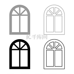 灰色窗框图片_窗框半圆形顶部拱形窗口图标设置