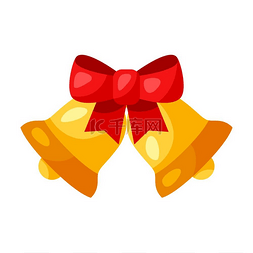 圣诞节快乐金图片_带弓的金铃铛的插图。
