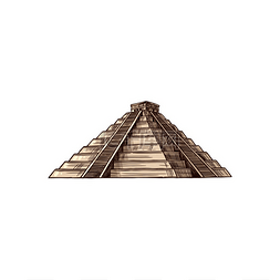 墨西哥金字塔图片_墨西哥神庙孤立的素描图标矢量古