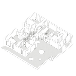 3d地板设计图片_内部等距房屋房子内部的等轴测线
