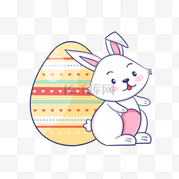 粉色的彩蛋图片_背靠黄色彩蛋的复活节卡通可爱兔