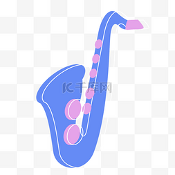 手绘线条音乐图片_蓝色粉色国际爵士节乐器萨克斯