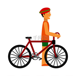 有自行车矢量的骑自行车的人。
